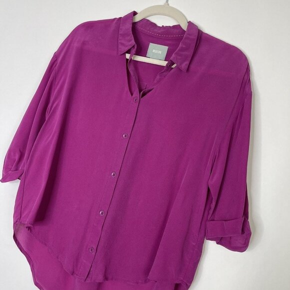 Anthropologie Maeve Silk Blouse Womens Size XS Pink Button Front Cutout Top - Picture 2 of 7